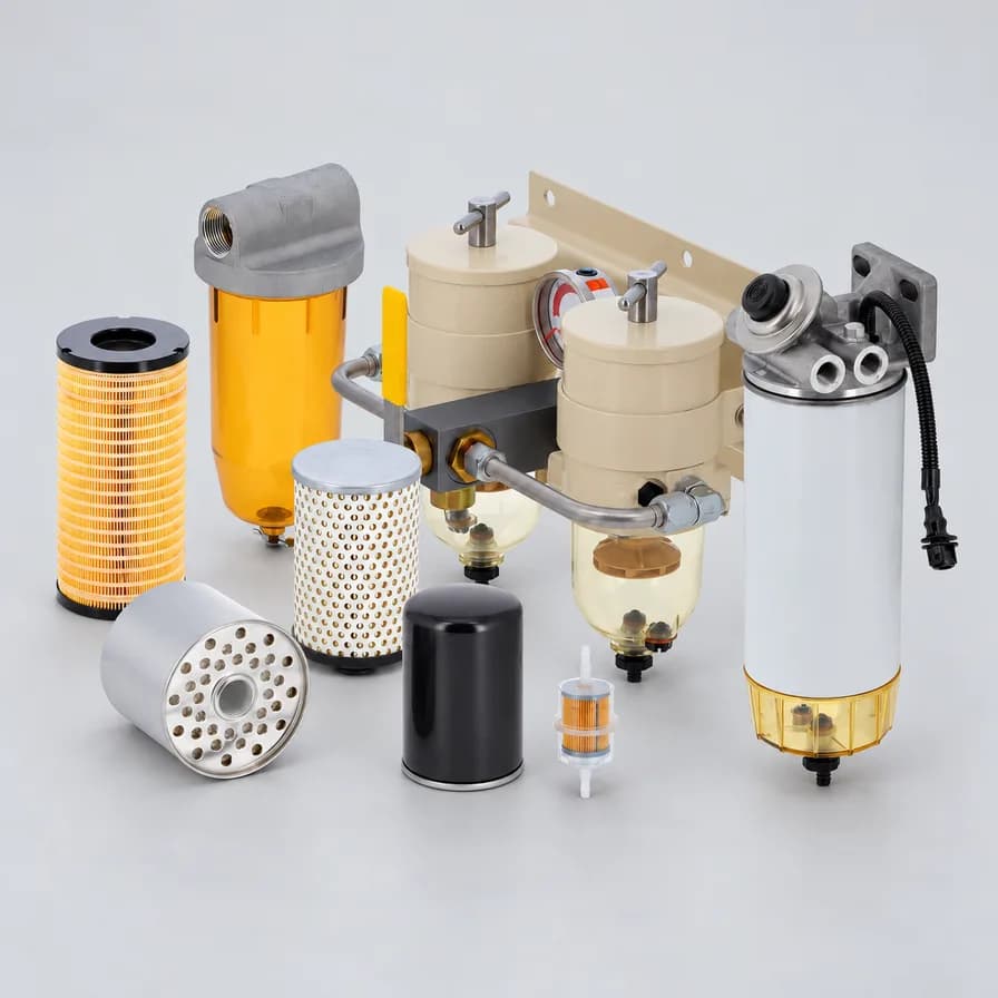 Illustrative unbranded filter elements and fuel-water separators